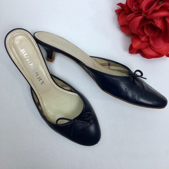 Burberry Shoes - BURBERRY Navy Blue LEATHER Mules w/ Bow Size 8